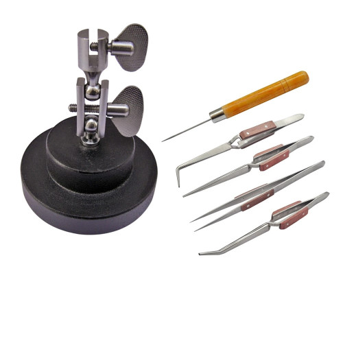 Jewelry Hobby Craft Soldering Fiber Grip Cross Locking Tweezer Set‬ with 3rd Hand Base