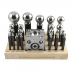 Round Steel Dapping Punch Set with Dapping Block & Wooden Base 23-pieces